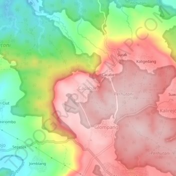 Mapa topográfico Cacaban, altitude, relevo