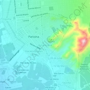 Mapa topográfico Zona Nueva, altitude, relevo