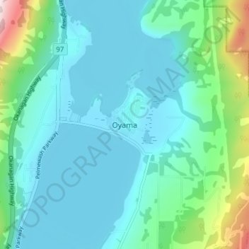 Mapa topográfico Oyama, altitude, relevo