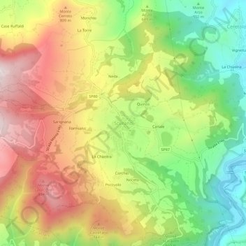 Mapa topográfico Scurano, altitude, relevo