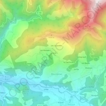 Mapa topográfico Les Arils, altitude, relevo