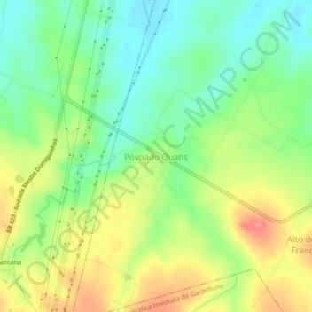 Mapa topográfico Povoado Quatis, altitude, relevo
