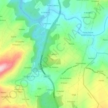 Mapa topográfico Leborín, altitude, relevo