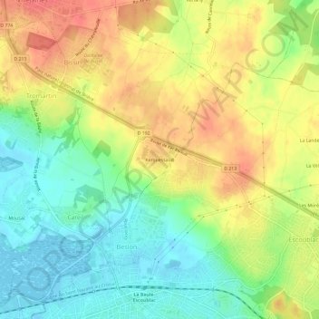Mapa topográfico Kerquessaud, altitude, relevo