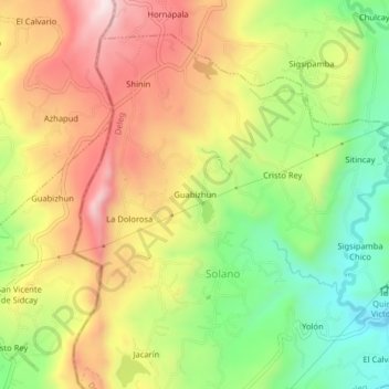 Mapa topográfico Guabizhun, altitude, relevo