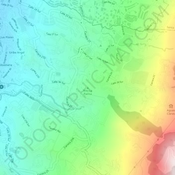 Mapa topográfico Alto La Palma, altitude, relevo