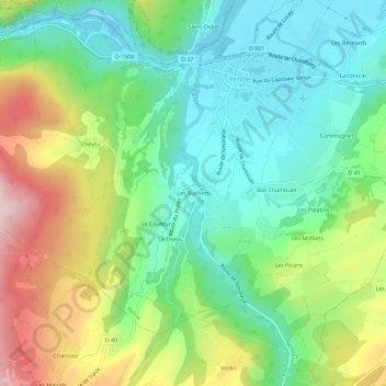 Mapa topográfico Les Buchets, altitude, relevo