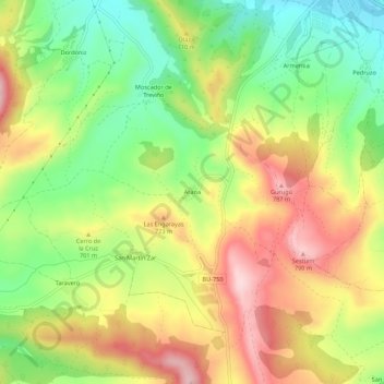 Mapa topográfico Arana, altitude, relevo