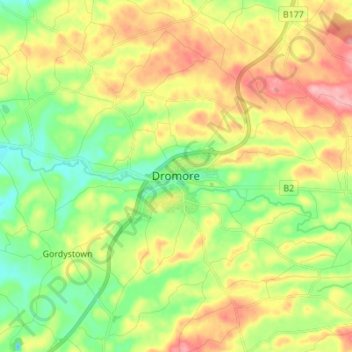 Mapa topográfico Dromore, altitude, relevo