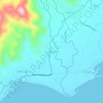 Mapa topográfico Calabgan, altitude, relevo