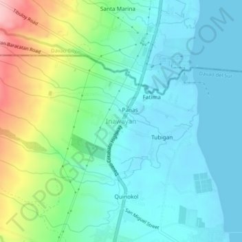 Mapa topográfico Inawayan, altitude, relevo