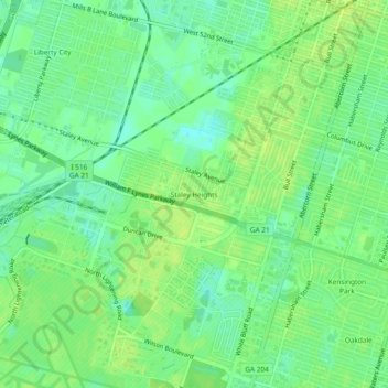 Mapa topográfico Staley Heights, altitude, relevo