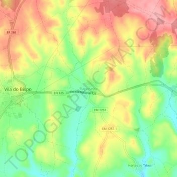 Mapa topográfico Raposeira, altitude, relevo