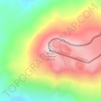 Mapa topográfico Volcán Copahue, altitude, relevo