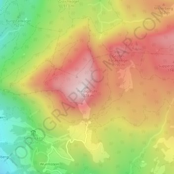 Mapa topográfico Predigstuhl, altitude, relevo