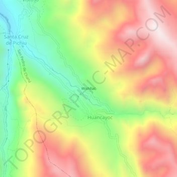 Mapa topográfico Wishllac, altitude, relevo
