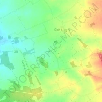 Mapa topográfico Cas Coix, altitude, relevo