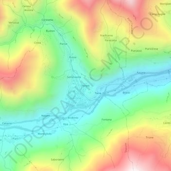 Mapa topográfico Peretti, altitude, relevo