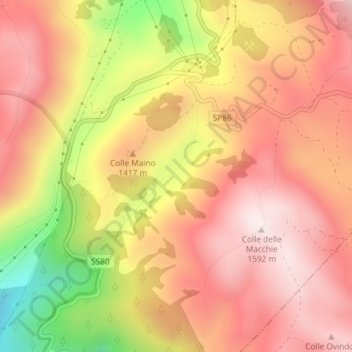 Mapa topográfico Valle del Lago, altitude, relevo