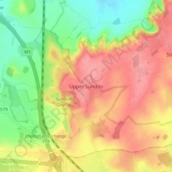 Mapa topográfico Upper Sundon, altitude, relevo