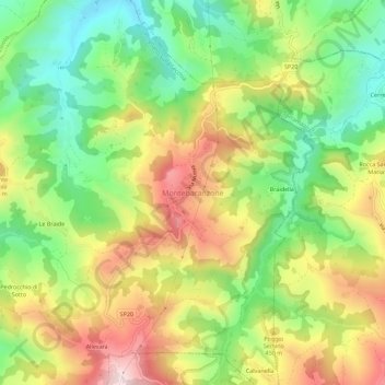 Mapa topográfico Montebaranzone, altitude, relevo