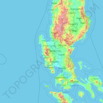 Mapa topográfico Tarlac, altitude, relevo