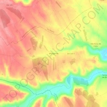 Mapa topográfico Alforgemel, altitude, relevo