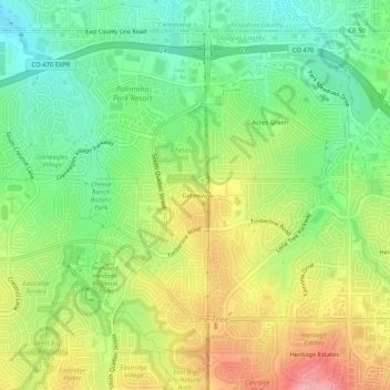Mapa topográfico Gateway, altitude, relevo