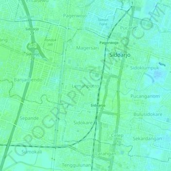 Mapa topográfico Lemahputro, altitude, relevo