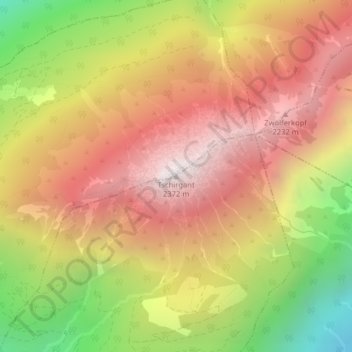 Mapa topográfico Tschirgant, altitude, relevo