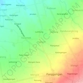Mapa topográfico Kejayan, altitude, relevo