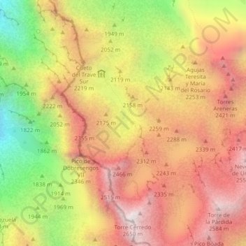Mapa topográfico Jou de los Cabrones, altitude, relevo