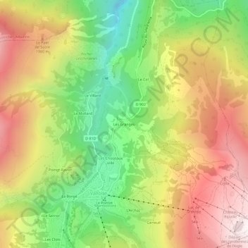 Mapa topográfico Les Granges, altitude, relevo