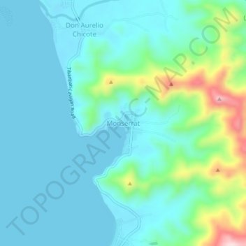 Mapa topográfico Monserrat, altitude, relevo