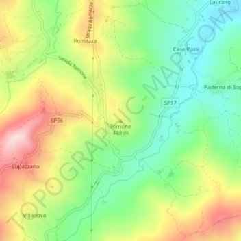 Mapa topográfico Torrione, altitude, relevo
