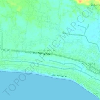 Mapa topográfico Wonoharjo, altitude, relevo