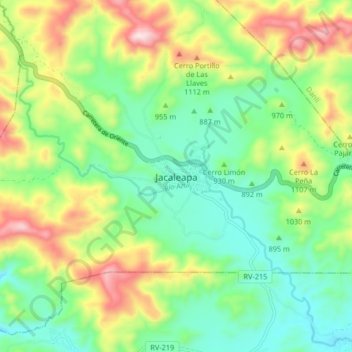 Mapa topográfico Jacaleapa, altitude, relevo