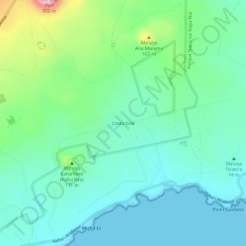 Mapa topográfico Costa Este, altitude, relevo