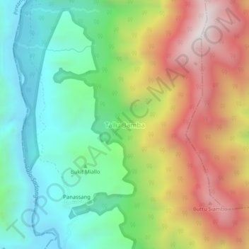 Mapa topográfico Tallu Bamba, altitude, relevo