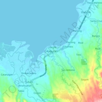 Mapa topográfico Casiguran, altitude, relevo