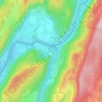 Mapa topográfico Coiselet, altitude, relevo