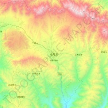 Mapa topográfico 化隆县, altitude, relevo