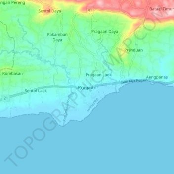 Mapa topográfico Pragaan, altitude, relevo