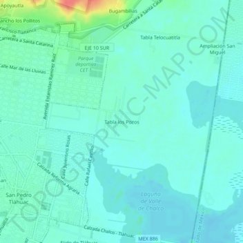 Mapa topográfico Tabla los Pozos, altitude, relevo
