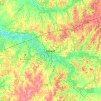 Mapa topográfico Jackson, altitude, relevo