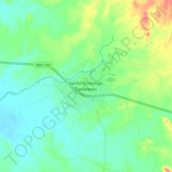 Mapa topográfico Santo Domingo Zanatepec, altitude, relevo