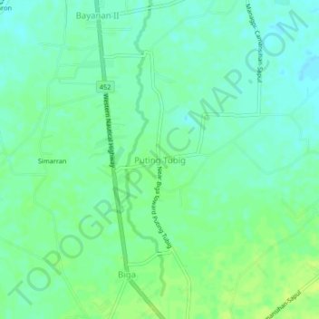Mapa topográfico Puting Tubig, altitude, relevo