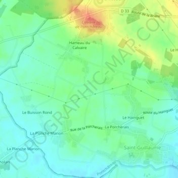 Mapa topográfico La Bernerais, altitude, relevo