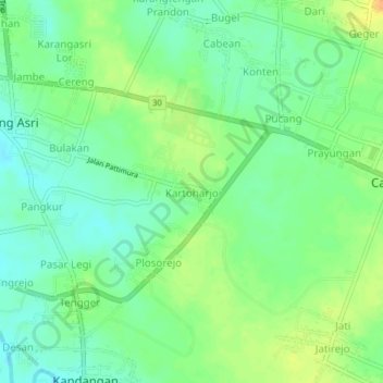 Mapa topográfico Kartoharjo, altitude, relevo