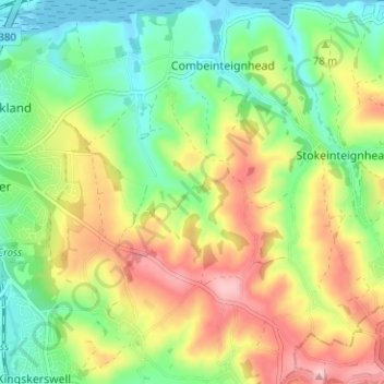 Mapa topográfico Haccombe, altitude, relevo